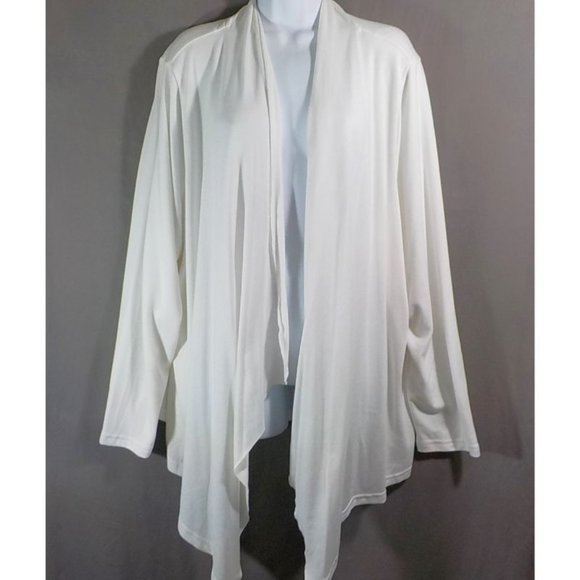 Kim Rogers Sweaters - Kim Rogers Intimates Long Sleeve Draped Open Front Cardigan Ivory Plus Size 3X